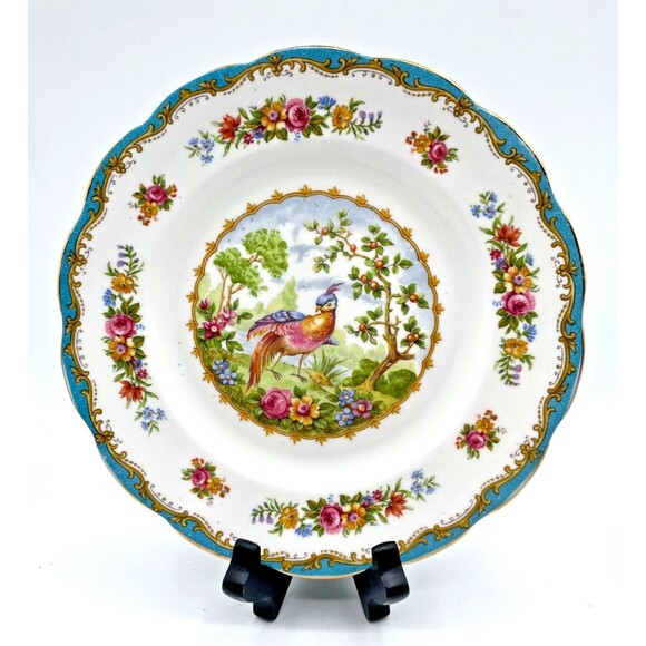 Vintage Royal Albert "Chelsea Bird" Teal Blue 8” Plate RARE - Picture 1 of 9
